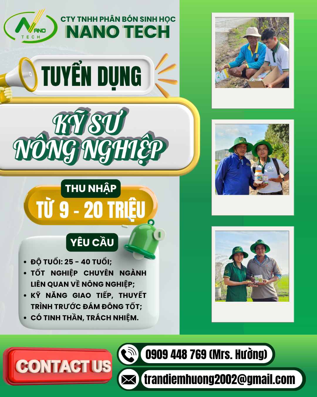 CÔNG TY TNHH PHÂN BÓN SINH HỌC NANO TECH TUYỂN DỤNG KỸ SƯ NÔNG NGHIỆP